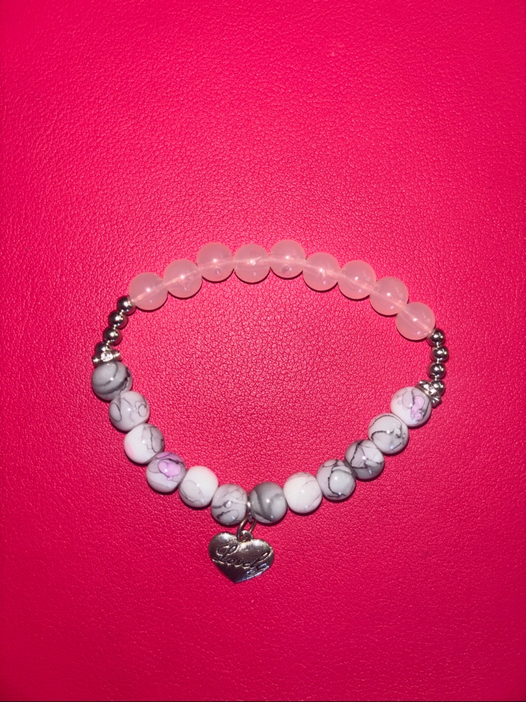 Lovely Silver And Pink Beaded Bracelet 15$